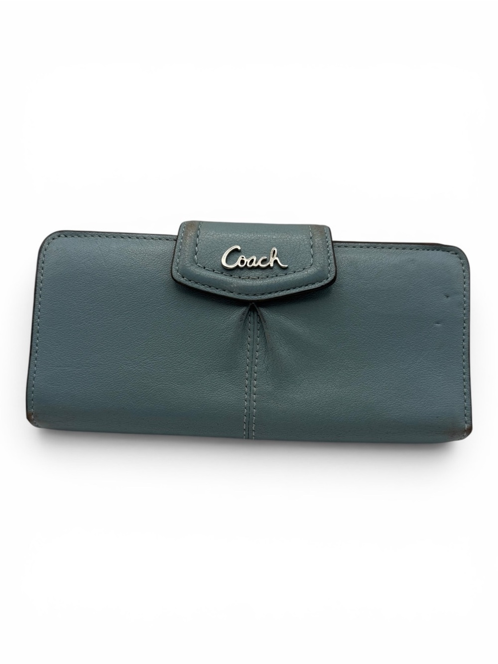 Coach Teal Leather Continental Wallet with Logo Snap